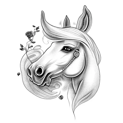 Horse With Black Roses