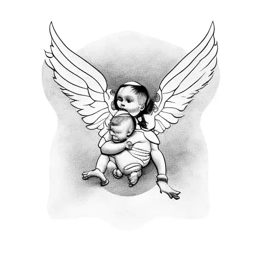 Devil Holding Baby With Giant Angle Wings