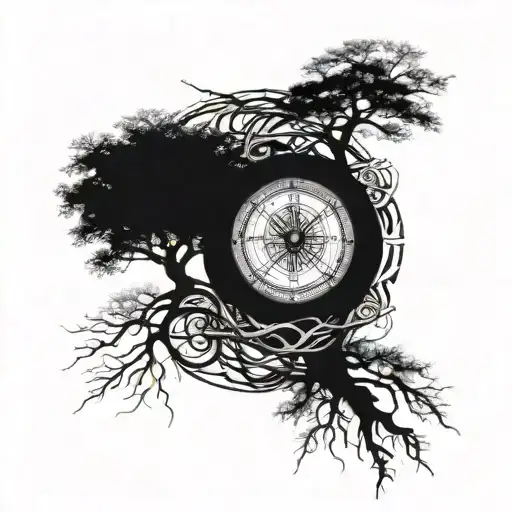 Compass And Tree Of Life Intertwined With Roots