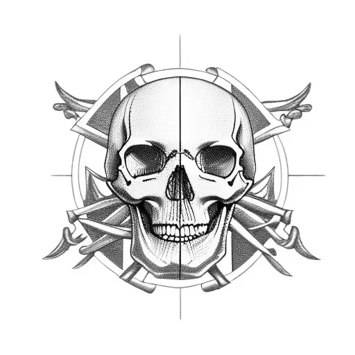 Half Sleeve Skull Collage In Semi Realistic Style With A Crow Skeleton And A Military Dog Tags