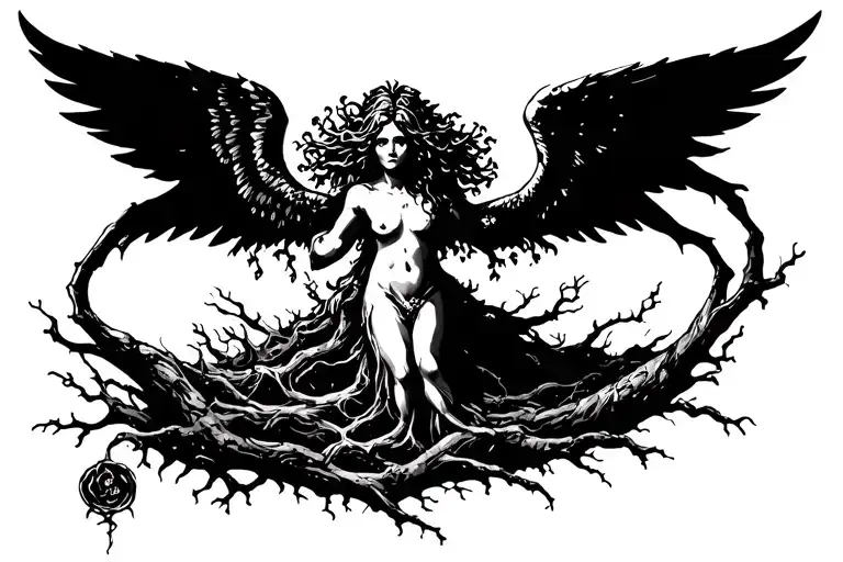 Poison Tree Growing With A Fallen Angel Falling