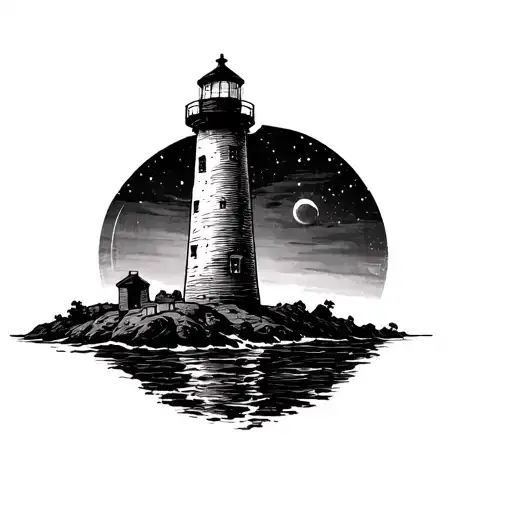 Simple Lighthouse In The Dark Night