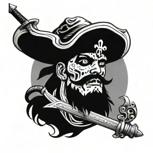 Pirate With Hat And Sword In Mouth