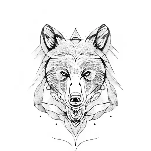 A Blackwork Tattoo Of A Bear And Wolf