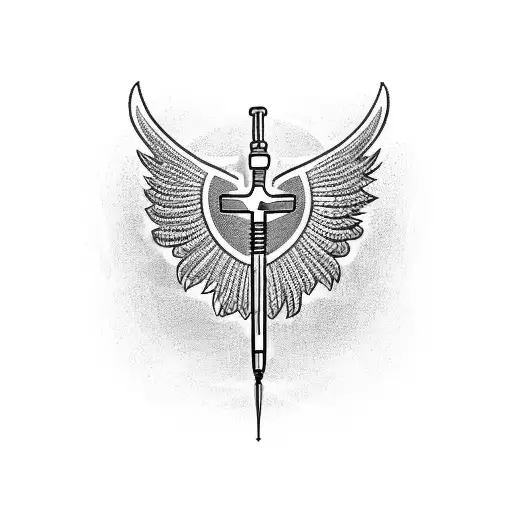 A Tribal Nurse Symbol With Angel Wings And Medical Tools