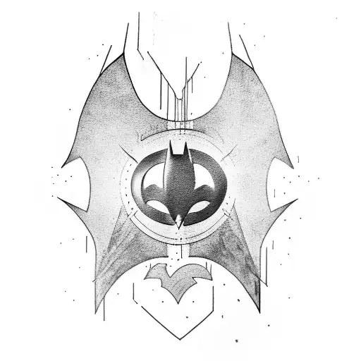 Double Exposure Tattoo Of A Camera And Batman Symbol Intertwined