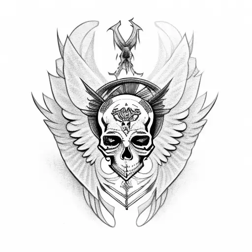 Chest Tattoo With Skull And Wings