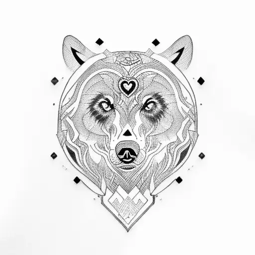 A Blackwork Tattoo Of A Bear And Wolf