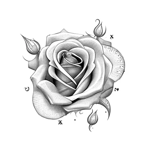 Two Roses And Filigree With Roman Numerals