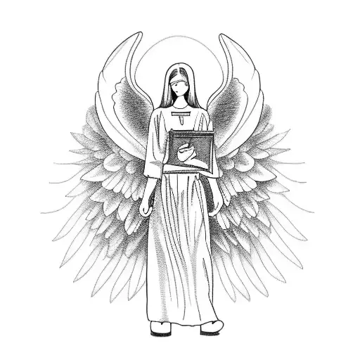 A Blackwork Tattoo Of A Guardian Angel Watching Over A Nurse In A Hospital Setting