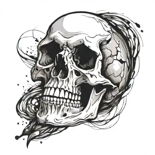 A Skull Made Of Brushstrokes Floating In Space