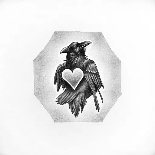 A Raven Holding A Heart-shaped Gemstone In Its Beak