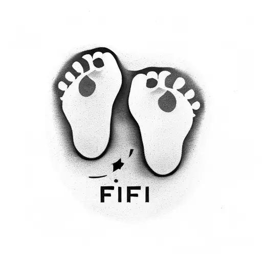 Single Baby Footprint With A Small Feater On Each Side