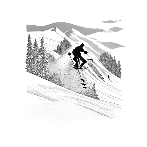 A Silhouette Of A Skier Shredding Down A Mountain Slope