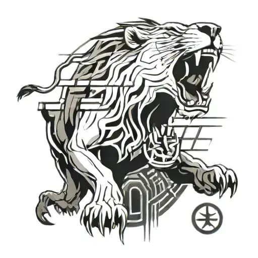 A Futuristic Interpretation Of Galatasaray Stadium With A Roaring Lion In The Foreground