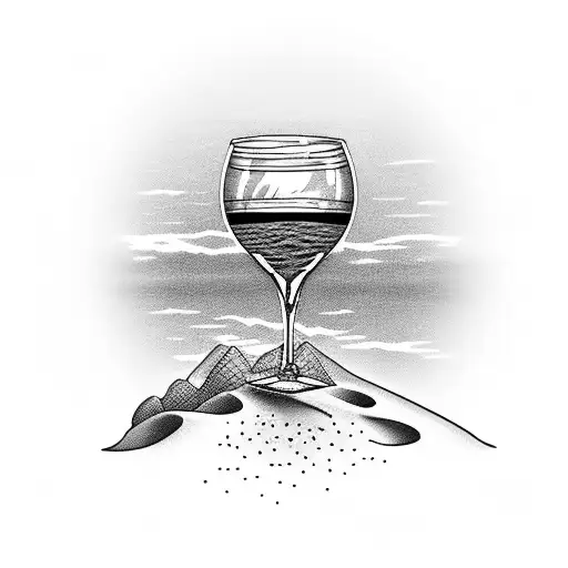 Wine Glass On A Sandy Beach With A Sunset