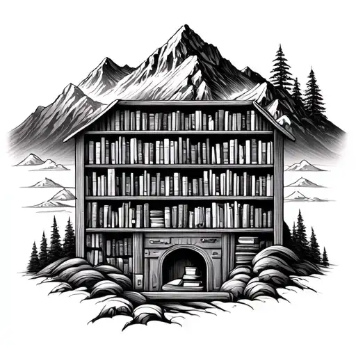 A Mountain Landscape With A Hidden Bookshelf Incorporated Into The Design