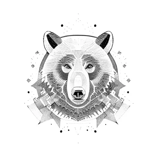 A Blackwork Tattoo Of A Bear And Wolf
