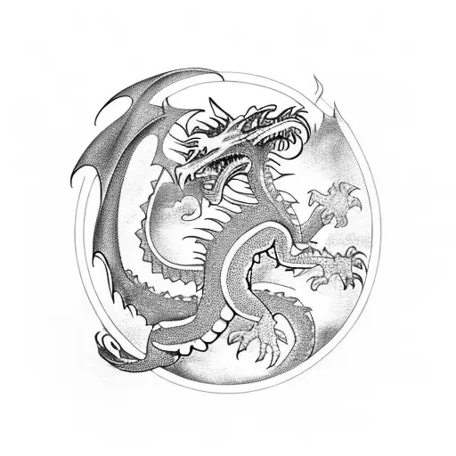 Dragon Breathing Fire Onto A Castle Turret