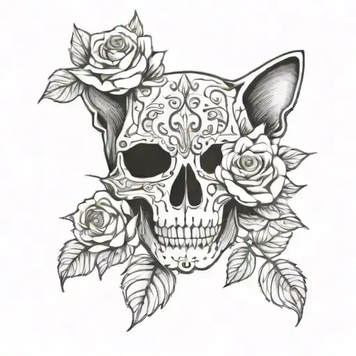 Cat Skull With Roses