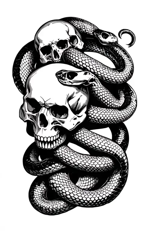 Snakes Wrapping Around Multiple Skulls