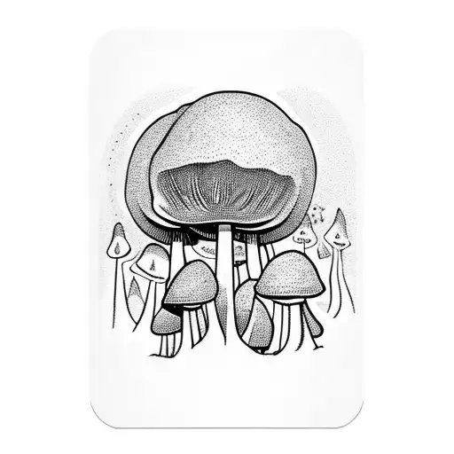 A Mystical Mushroom Forest With The High Priestess Tarot Card Floating Above