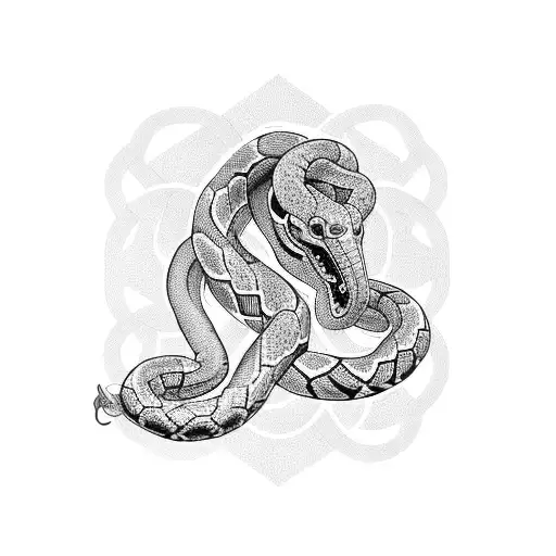 A Geometric Snake Design Intertwined With Intricate Patterns Inspired By Medusa's Hair