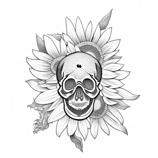 A Field Of Daisies And Sunflowers Forming A Skull Shape