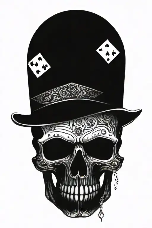 A Skull Wearing A Cowboys Hat Surrrounded By Playing Cards