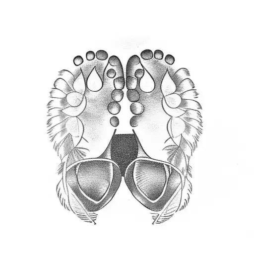 Baby Footprint With 2 Feathers At The Bottom Of The Foot