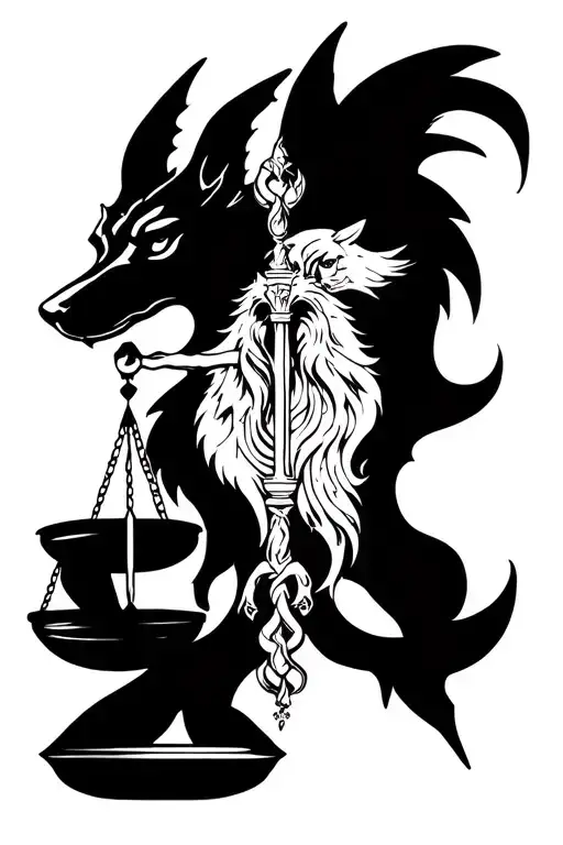 Libra Design Mixed With Lone Wolf Of Justice Scale