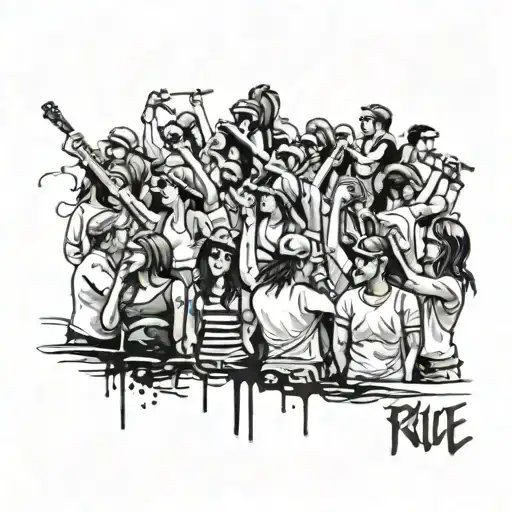 An Aesthetic Watercolor Brushstroke Tattoo Of A Rock Music Festival Crowd