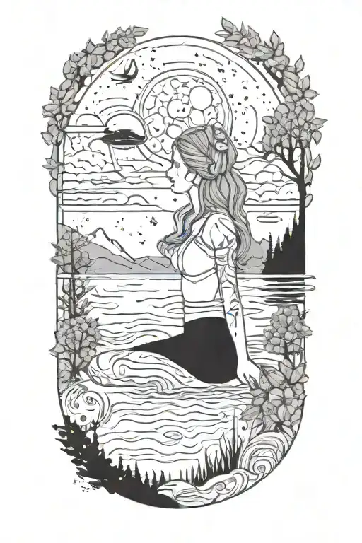 Cosmic Female Counselor Surrounded By Nature And Lakes