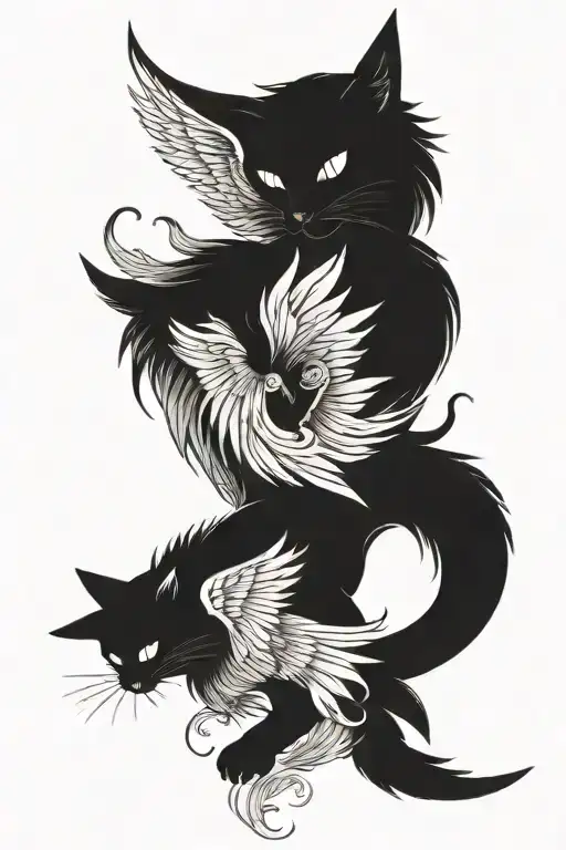 Cat With Wings Resembling A Phoenix In A Ying Yang Way
