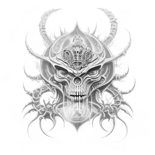 Combine Elements Of Stoner Doom Metal And Giger Art To Create A Futuristic Demon Design