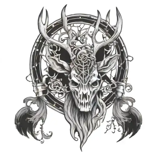 Deer Head Skeleton Tattoo Design For Hand