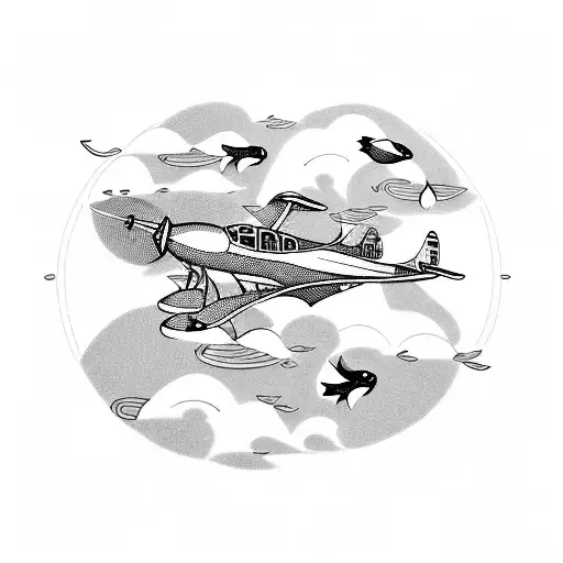 A Pilot Flying A Plane With Koi Fish Swimming In The Clouds