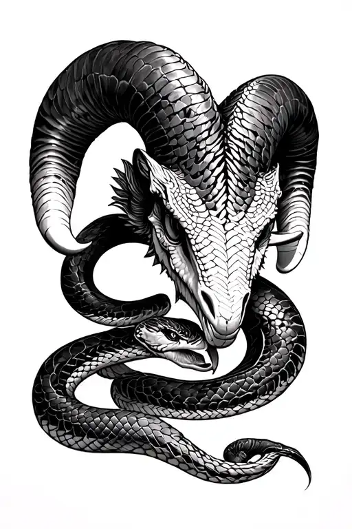 Top Down View Snake Head With Ram Horns