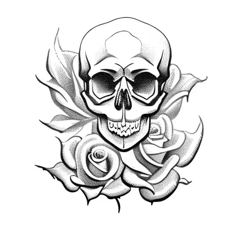 Skull With Knife And Roses