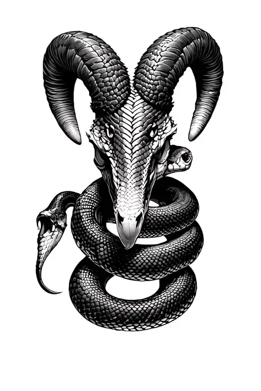 Top Down View Snake Head With Ram Horns