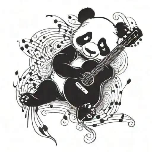 A Panda Playing A Guitar With Music Notes Swirling Around It