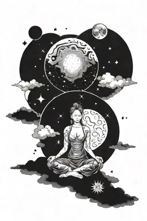 Celestial Scene Of A Cosmic Female Meditating In A Tranquil Space Setting