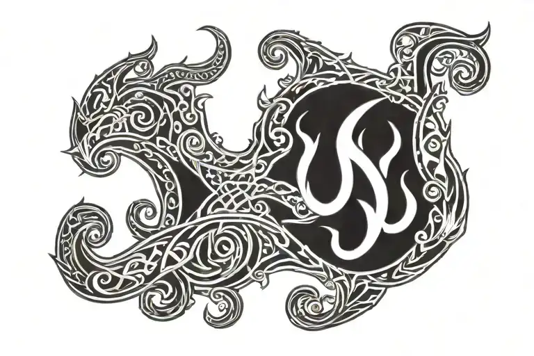 Arm Band Flames With Nordic Runes