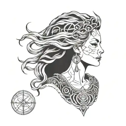 A Cosmic Female Figure With Nordic Runes Intertwined In Her Hair