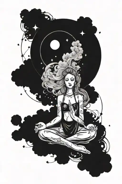 Celestial Scene Of A Cosmic Female Meditating In A Tranquil Space Setting