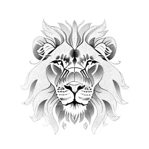 A Majestic Lion Surrounded By Intricate Blackwork Flowers