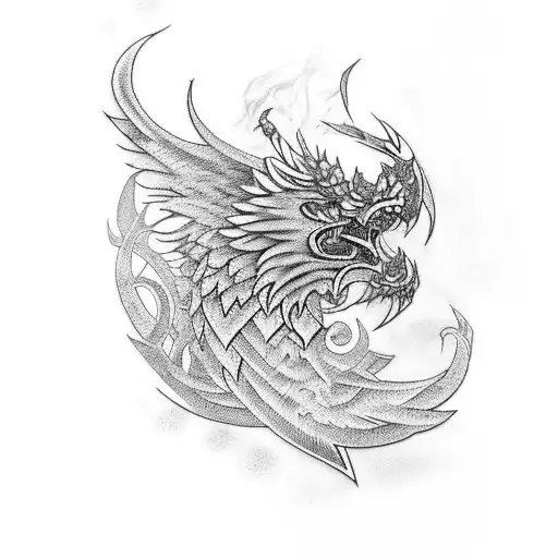 Norse Style Phenix With Odins Knot And Vegesvir