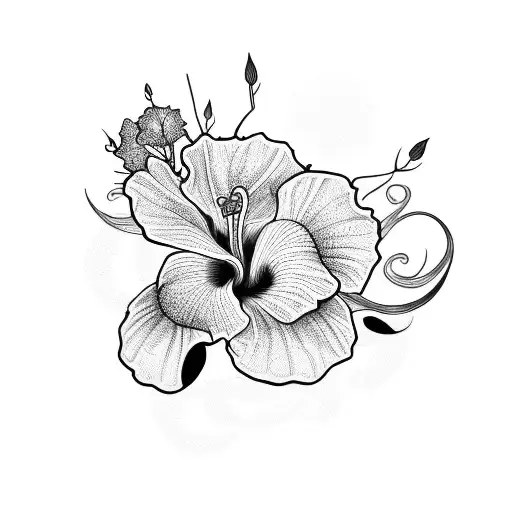 A Military-inspired Tattoo Design Featuring Hibiscus Flowers Intertwined With Leaf Motifs