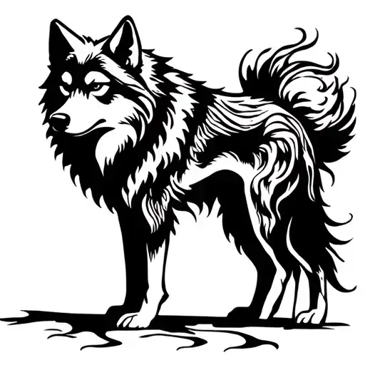 Black Wolf Silhouette Surrounded By Shadow