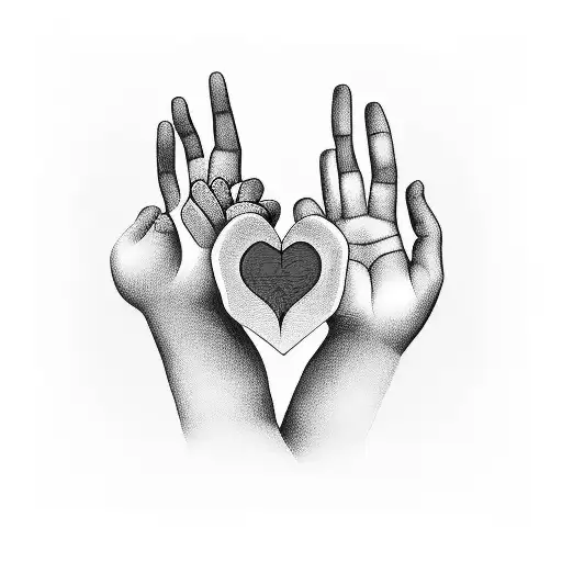 Hands Of Three Children With Heart And Dumbbells